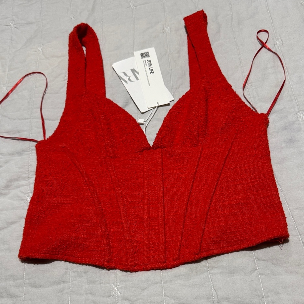 Zara Vibrant Red Textured Top